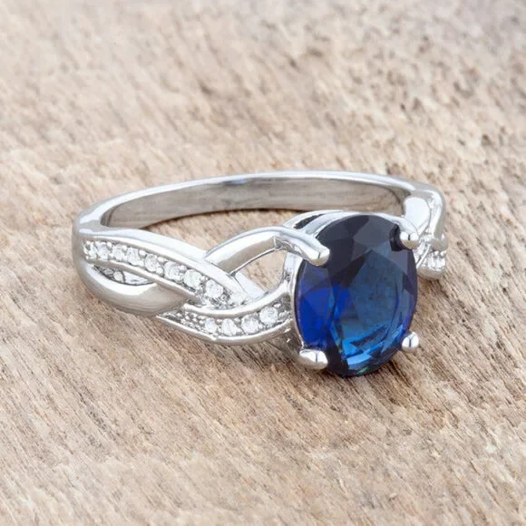 Justine 2ct Sapphire CZ Rhodium Classic Oval Ring - Picture 5 of 5
